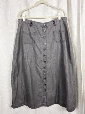 Y2K A-line shimmer cotton button front skirt flags gray sparkle maxi cotton 2X